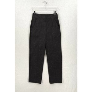 REBECCA TAYLOR Slub Denim Pants Womens 6 Black White High Rise Cotton Speckle